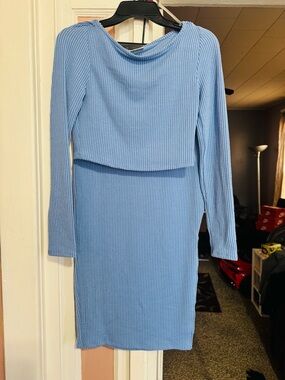 No Boundaries Light Blue Ribbed Two-Piece Skirt Set